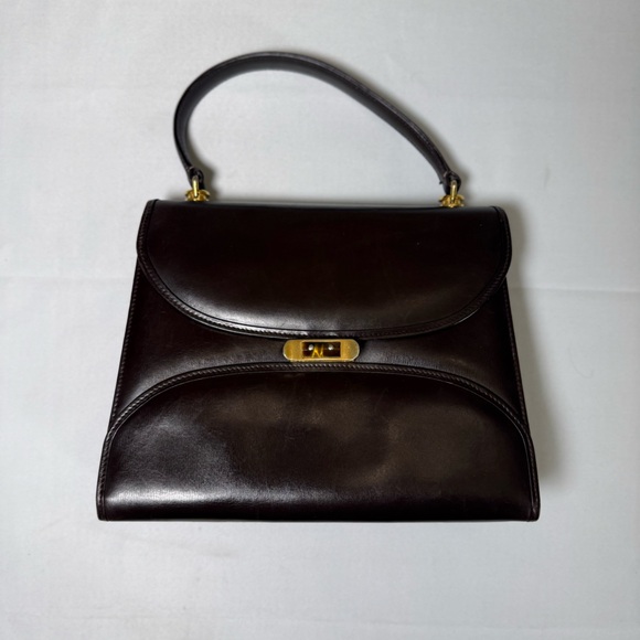 Gucci Handbags - Vintage Gucci Museum Era Brown Leather Top Handle Bag 1960s Gold Hardware
